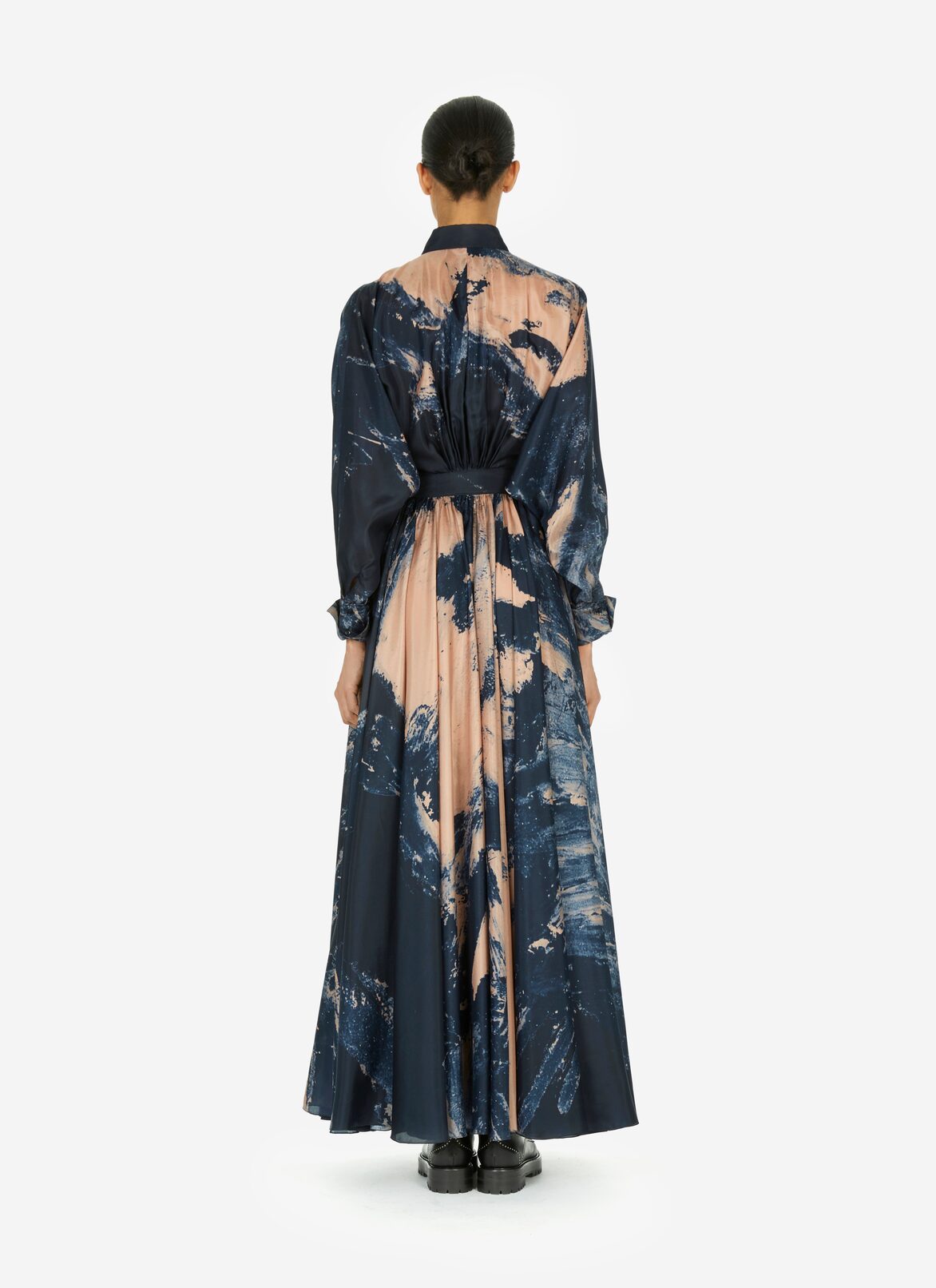 Knotted printed habotai silk shirt  ALAÏA BLUE/NEUTRAL KNOTTED PRINTED HABOTAI SILK SHIRT
